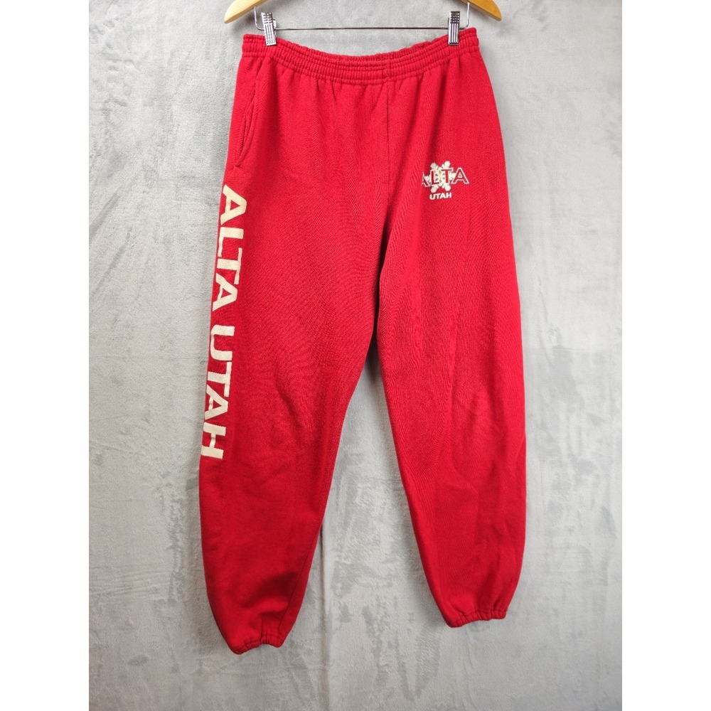 VINTAGE Jerzees Super Sweats Sweatpants Mens Large Red Alta Utah USA 90s